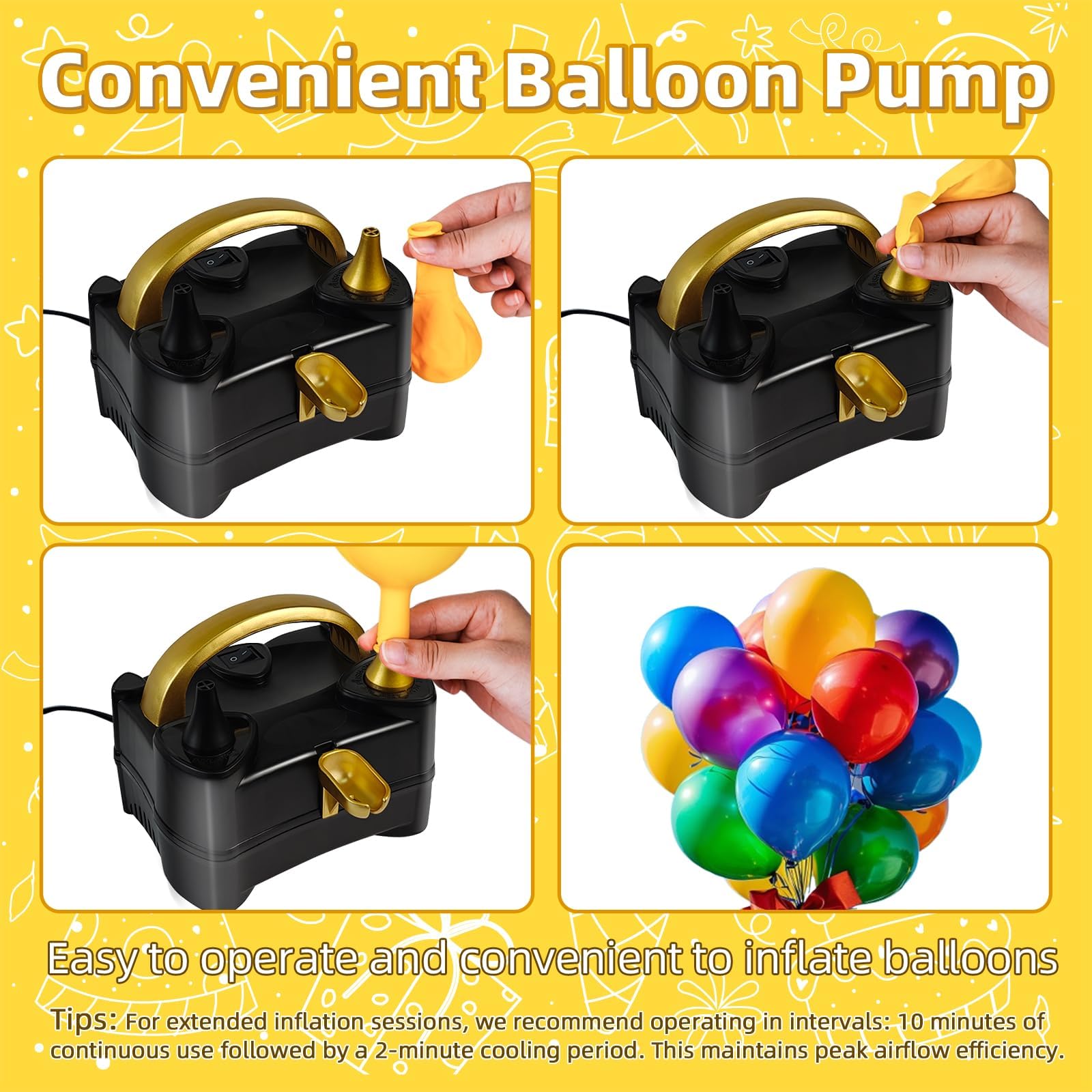 Bezente Balloon Pump Electric, Portable Balloon Inflator Pump Electric Air Pump for Balloons Dual Nozzle Electric Balloon Pump for Birthday Wedding Graduation Party Decorations - Available at All In One Marketplace Canada