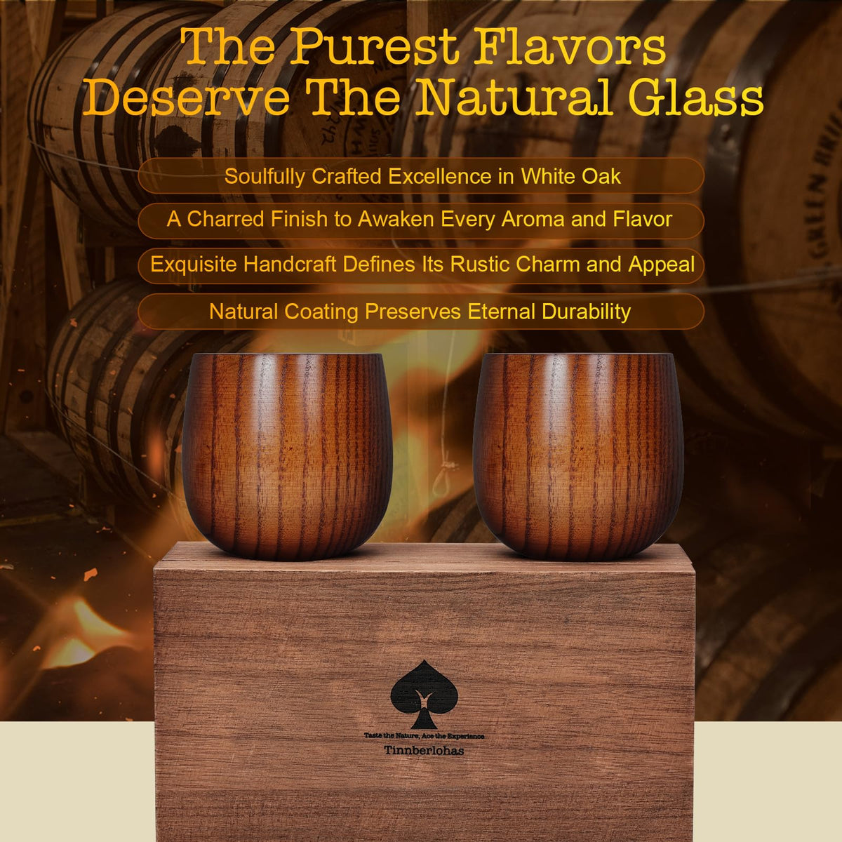 Tinnberlohas Charred Wooden Whiskey Glass Gift Set of 2 with Wood Gift Box 🍁 All In One Marketplace Canada