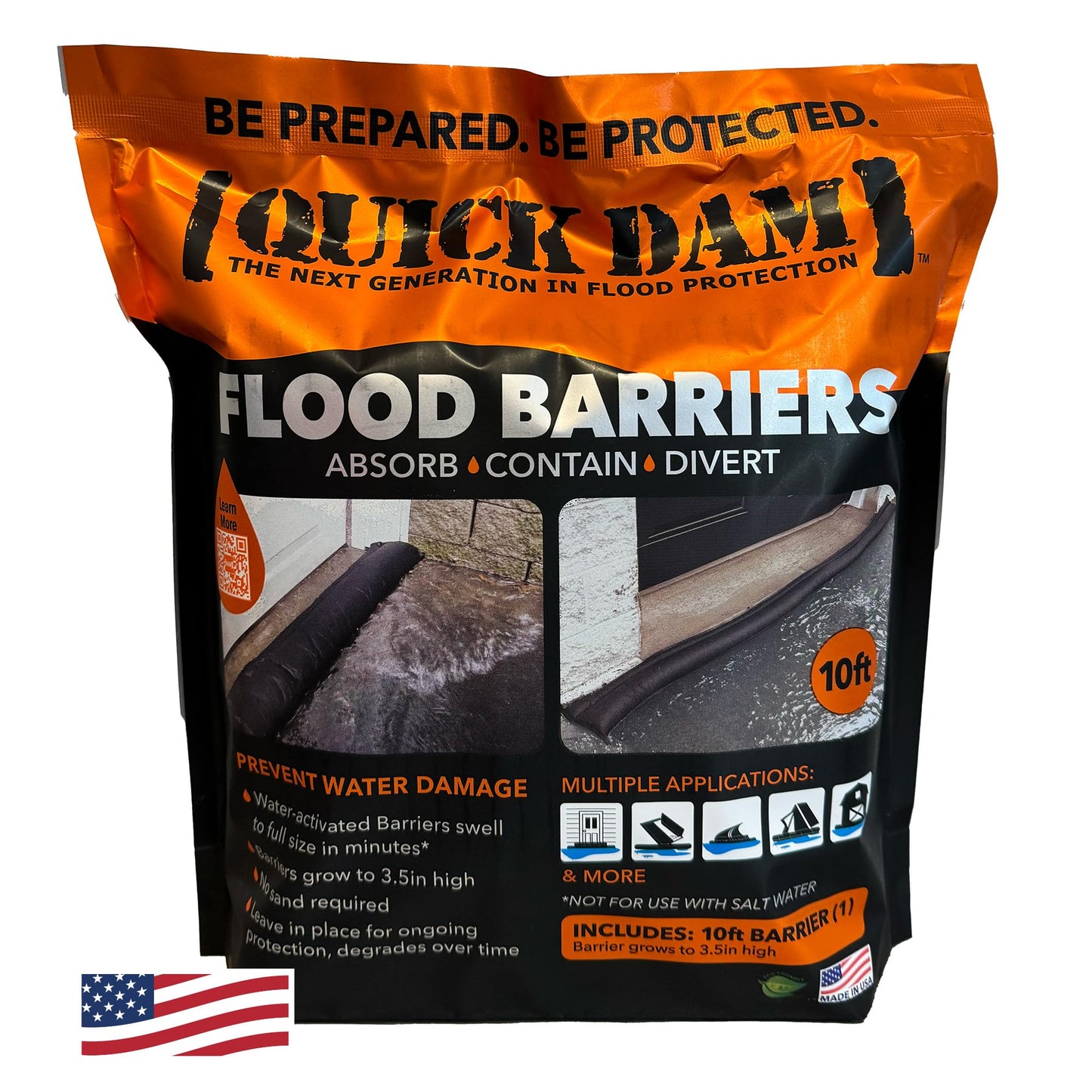 Quick Dam QD610-1 Water-Activated Flood Barrier-1 Pack, Black Quick Dam