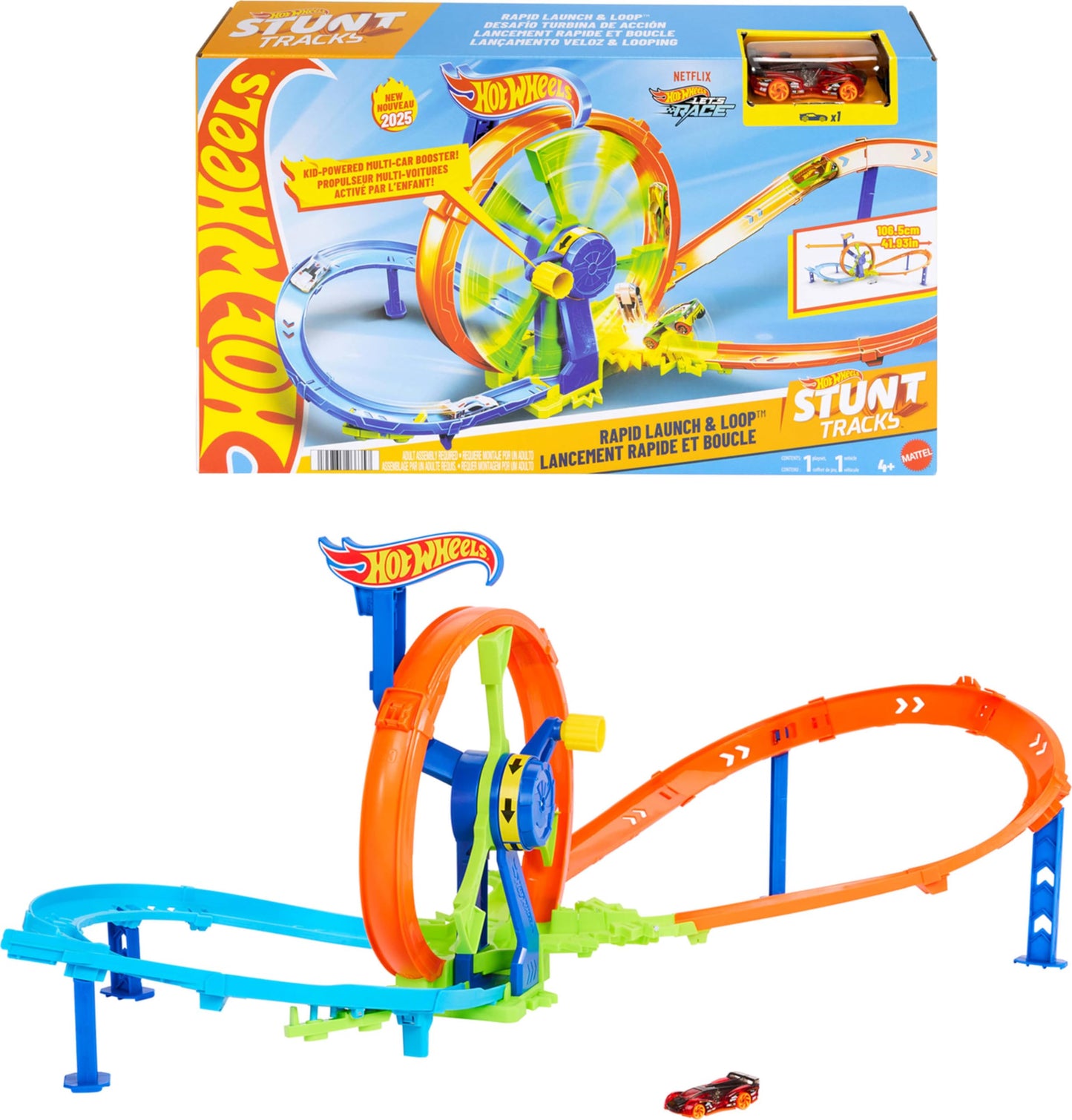 Hot Wheels Toy Car Track Set, Launch and Loop Playset & 1:64 Scale Die-Cast Vehicle, Crash Area on Figure 8 Track with Loop-Kicker Booster Hot Wheels