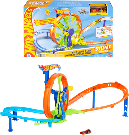 Hot Wheels Toy Car Track Set, Launch and Loop Playset & 1:64 Scale Die-Cast Vehicle, Crash Area on Figure 8 Track with Loop-Kicker Booster Hot Wheels