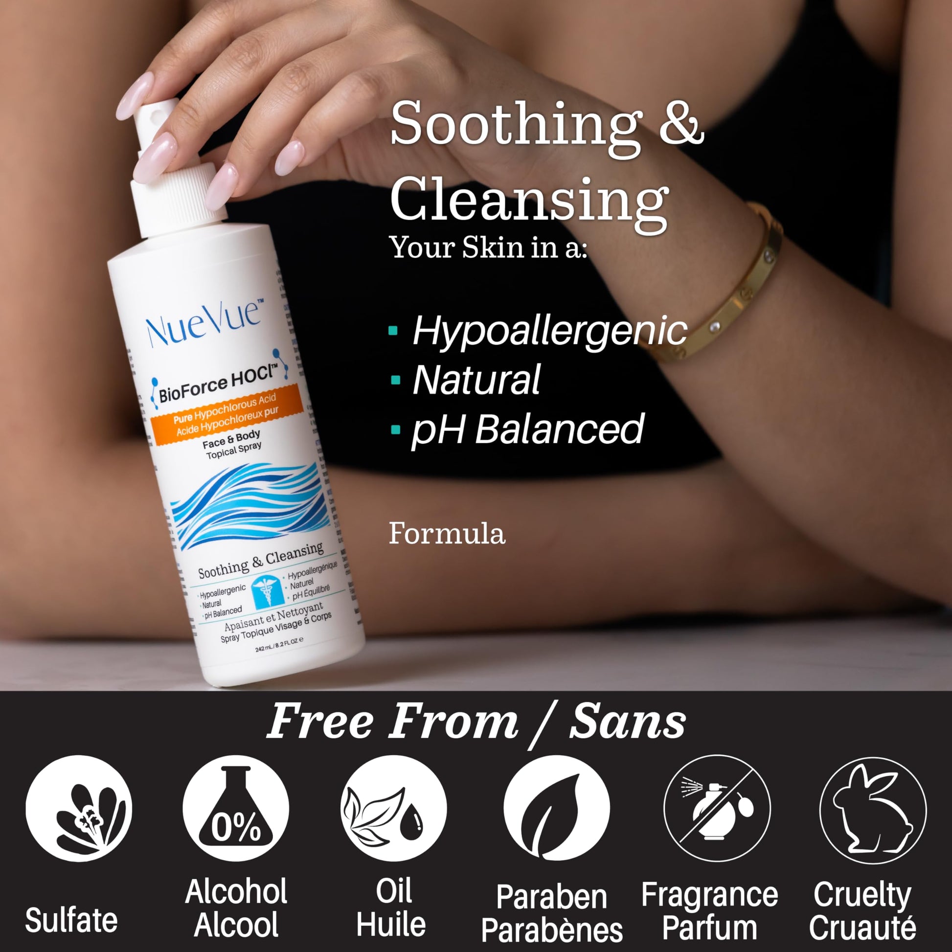BioForce 1 Liter Hypochlorous Acid Spray Refill For Face & body - Acne-Prone Skin & Eczema, Piercing aftercare, Tattoo Aftercare, Made in Canada, All-in-One Gentle facial Cleanser & Toner, pH Balanced, Hypoallergenic & Non-comedogenic by NueVue (33.8 fl o - Available at All In One Marketplace Canada