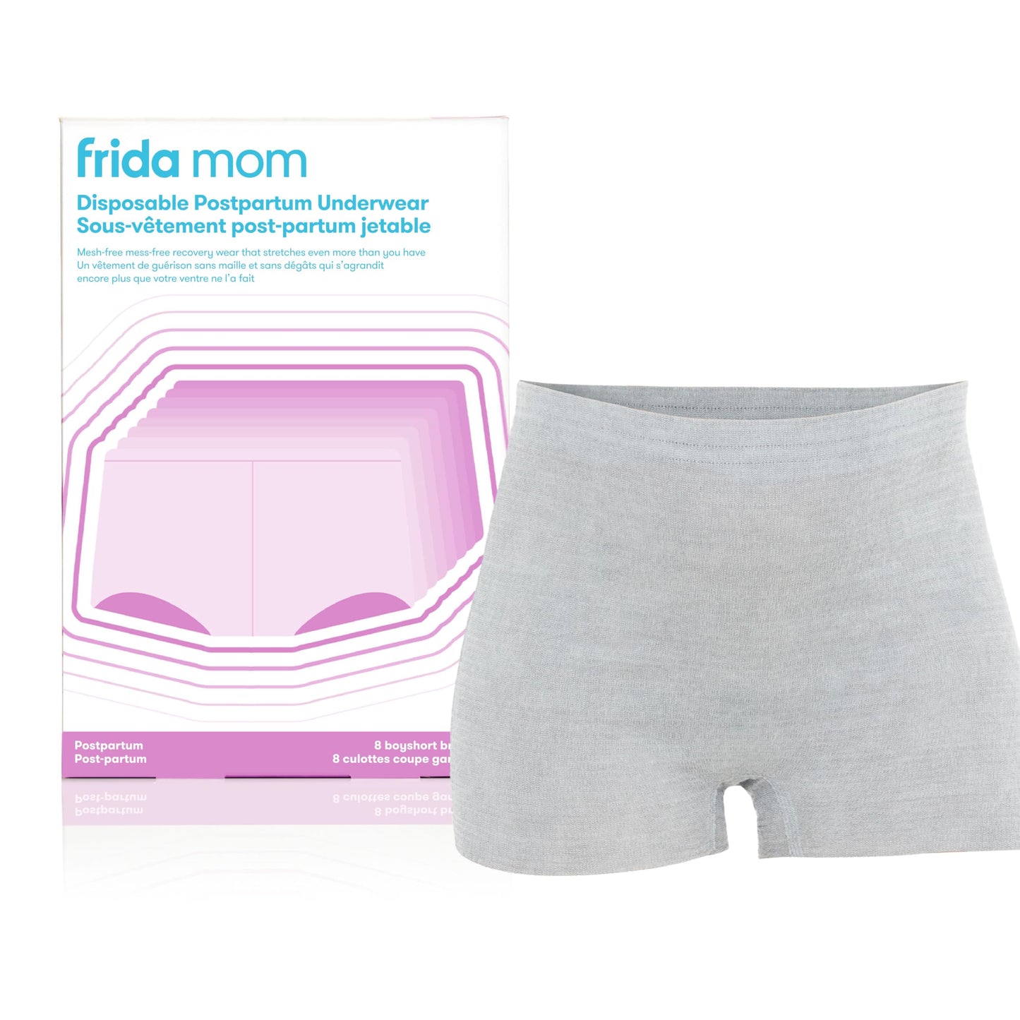 Frida Mom Women's Postpartum Underwear, Disposable Boyshort Underwear, Seamless with Stretchy Support, Postpartum Essentials, Size Petite (Waist 58–86 cm Stretched), 8 Count, Feminine Care, Grey 🍁 All In One Marketplace Canada