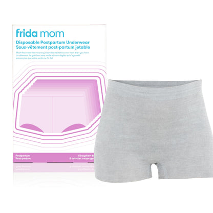 Frida Mom Women's Postpartum Underwear, Disposable Boyshort Underwear, Seamless with Stretchy Support, Postpartum Essentials, Size Petite (Waist 58–86 cm Stretched), 8 Count, Feminine Care, Grey 🍁 All In One Marketplace Canada