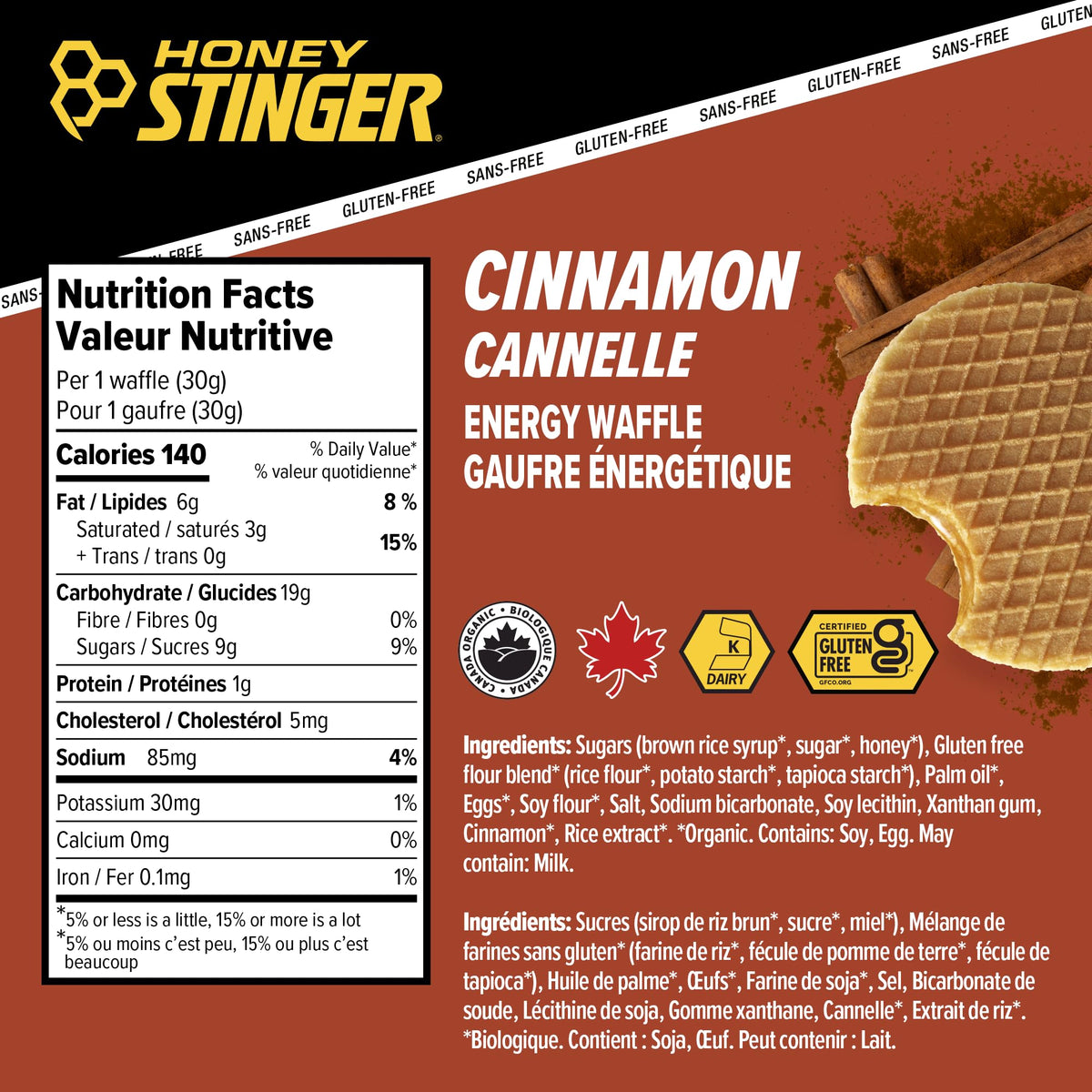 Honey Stinger Organic Gluten-Free Cinnamon Waffle | Energy Stroopwafel for Exercise, Endurance and Performance | Sports Nutrition for Home & Gym, Pre and Post Workout | Box of 12 Waffles, 30g
