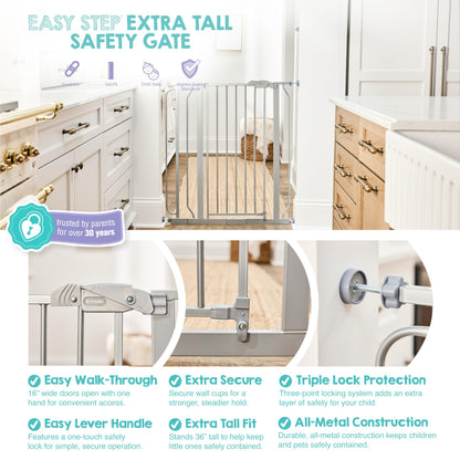 Regalo Easy Step Extra Tall Walk Thru Baby Gate, Bonus Kit, Includes 4-Inch Extension Kit, 4 Pack of Pressure Mount Kit and 4 Pack of Wall Mount Kit, Platinum