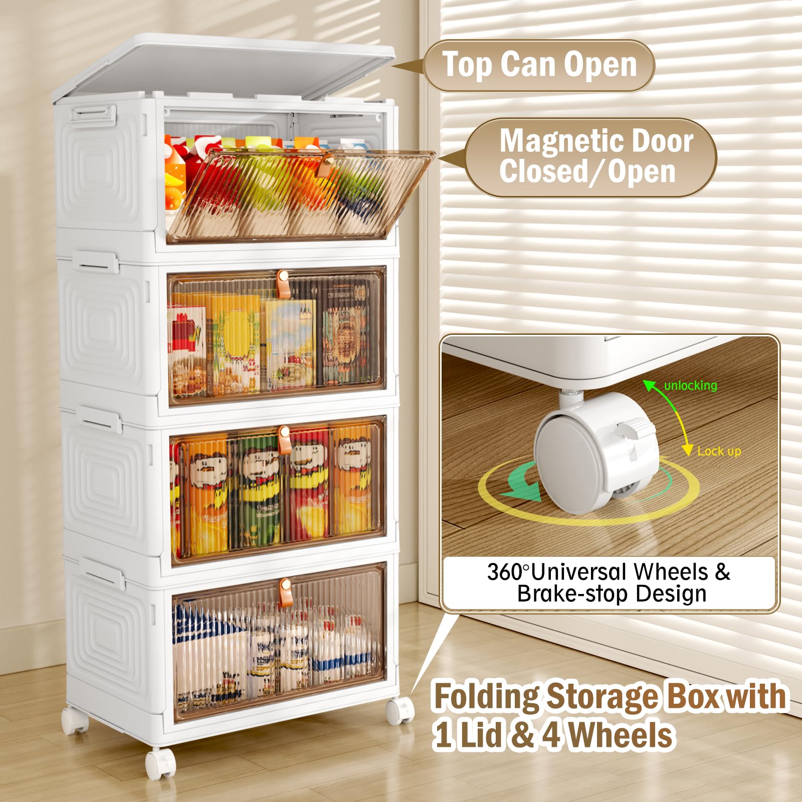 NestOrganix 4 Tier 23QT Plastic Storage Bins with Lid, Storage Containers with Wheels, Folding Storage Box, Stackable Storage Bins, Organizers and Storage for Home,Office 14.56" x 10.62" x 31.49" - Available at All In One Marketplace Canada