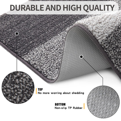Grandaily Indoor Doormat, 20" x 32" Non-Slip Mud Trapper Absorbent Front Door Mats, Washable Striped Inside Entryway Mat, Low-Profile Welcome Mat Entrance Mat, Grey