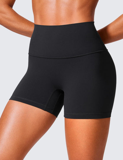 CRZ YOGA Secretsculpt Butterlift Biker Shorts 4"- No Front Seam High Waist Womens Workout Gym Booty Scrunch Butt Black Medium