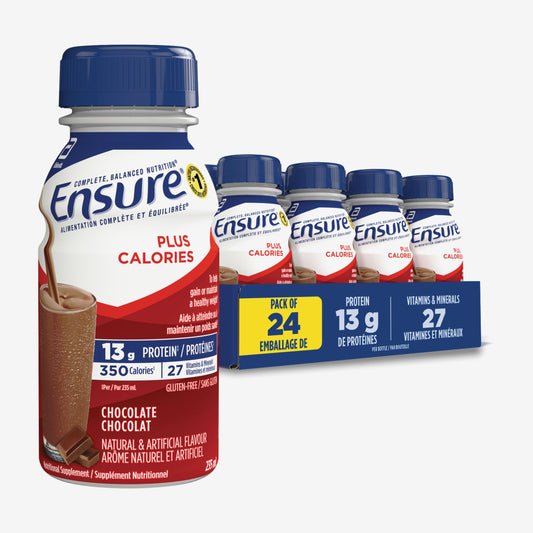 Ensure Plus Calories, Nutritional Supplement Shake Value Pack, To Help With Healthy Weight Gain Or Maintenance, Chocolate, 24 x 235-mL Bottles - Available at All In One Marketplace Canada