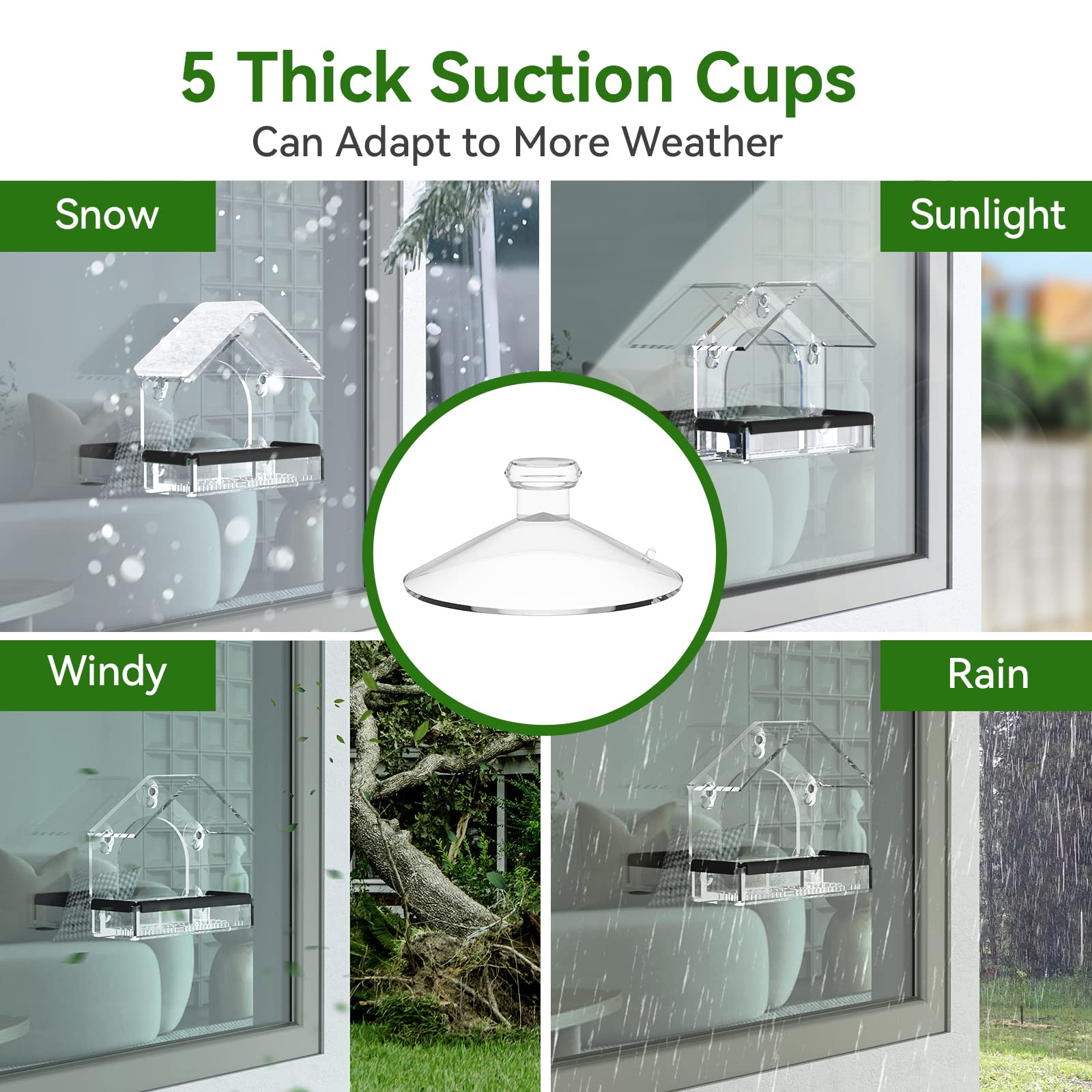 Clear Window Bird Feeder with 5 Extra Strong Suction Cups, DY-SKTY Sturdy and Durable Acrylic Birdfeeders for Viewing Wild Birds Outside, as a Bird Watching Gift, Outdoor Birdhouse Box, Garden Decor - Available at All In One Marketplace Canada