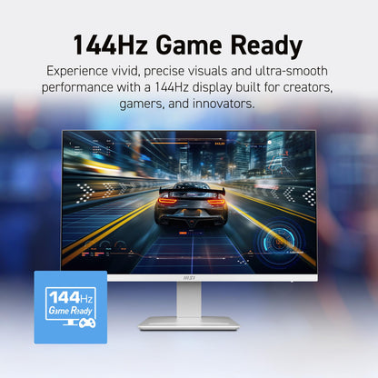 msi PRO MP273QW E14 27-inch IPS 2560 x 1440 (QHD) Computer Monitor, 144Hz,Adaptive-Synch, HDMI, DP Port, VESA Mountable, Height Adjustable, Tilt, Speaker, 1ms, White