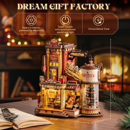 ROKR 3D Puzzle for Adults Christmas Style Dream Gift Factory Wooden Model Kit Luminous Factory DIY Dollhouse Kit Building with Music, Lights and 5 Elves for Teens 14+ 🍁 All In One Marketplace Canada