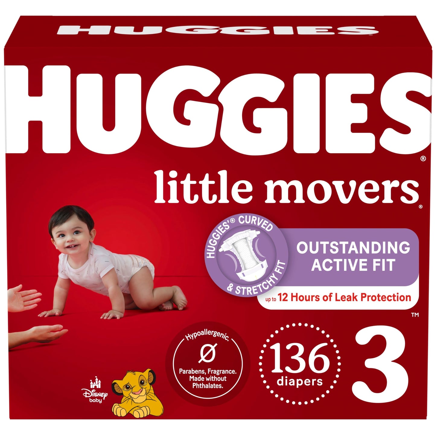 HUGGIES Baby Diapers, Little Movers, Size 3, 136 Ct, Mega Pack