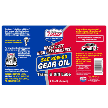 Lucas Oil 10043 SAE 80W-90 Heavy Duty Gear Oil - 1 Quart Lucas Oil