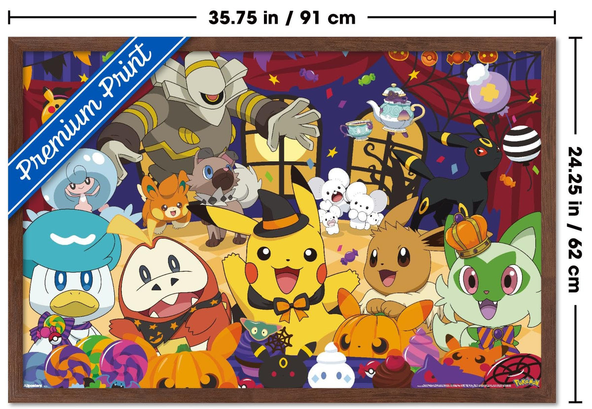 Pokémon : Fête d'Halloween - Affiche murale de groupe, 34 po L x 22,4 po l, version encadrée en acajou