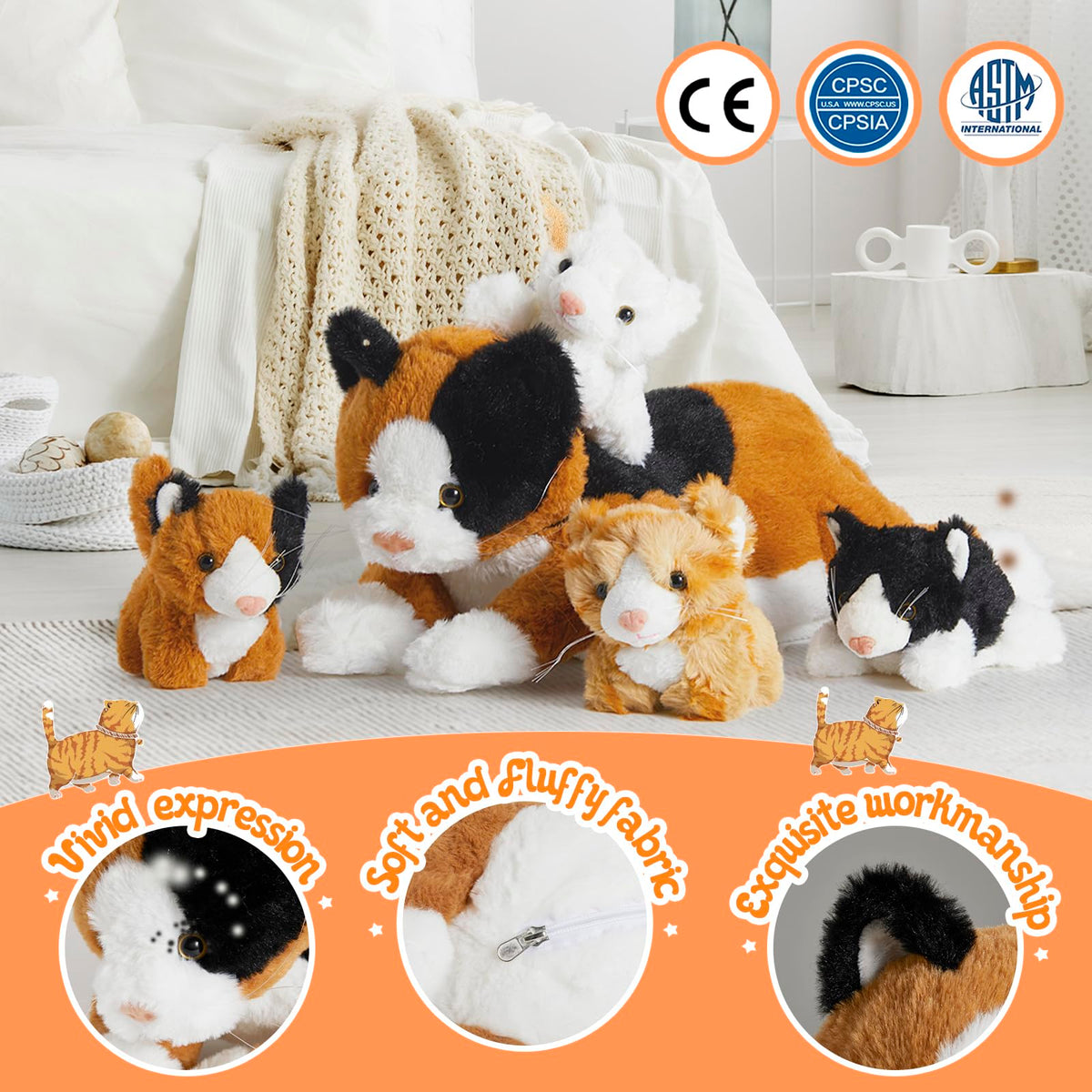 Houwsbaby Mommy Cat Stuffed Animal with 4 Baby Cats Christmas Valentines Birthday Gifts 5 Pieces Stuffed Animal Cat Set Birthday for Girls and Boys 20” 🍁 All In One Marketplace Canada