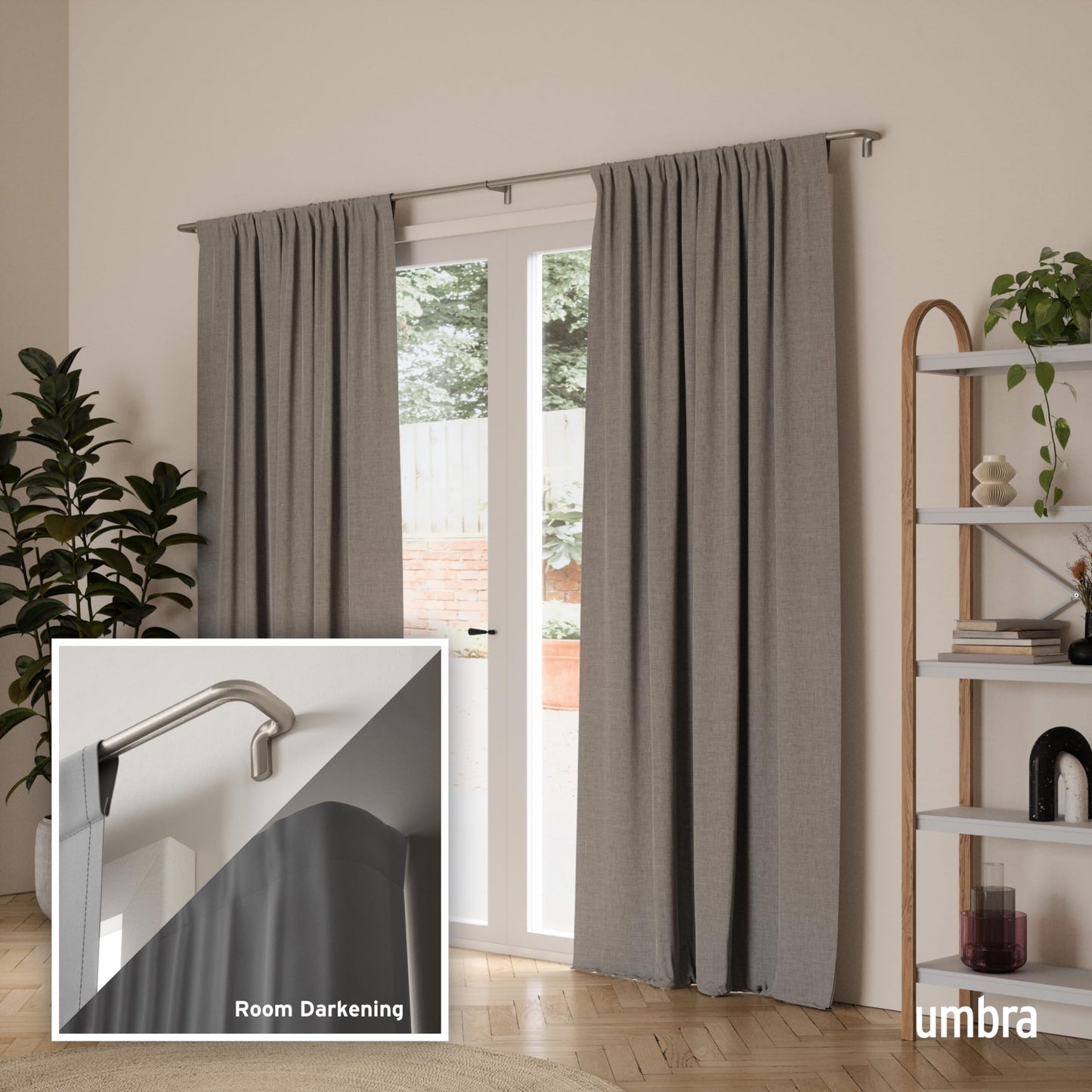 Umbra Twilight Curtain Rod Set – Wrap Around Design Ideal for Blackout or Room Darkening Panels, 30 to 84 Inches, Nickel Umbra