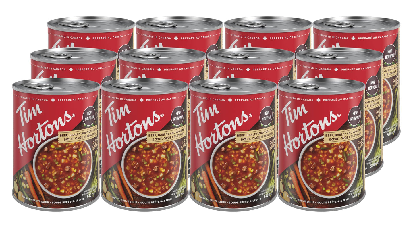 Tim Hortons Beef, Barley & Vegetable Soup – 12 Pack (540mL Cans)