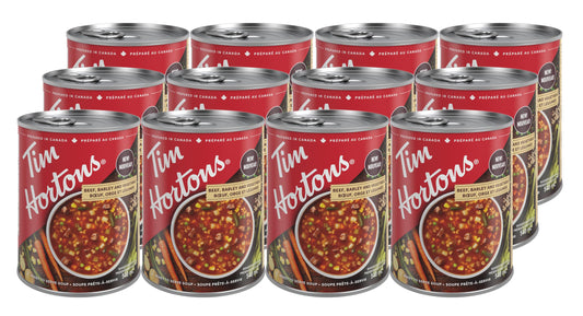Tim Hortons Beef, Barley & Vegetable Soup – 12 Pack (540mL Cans)