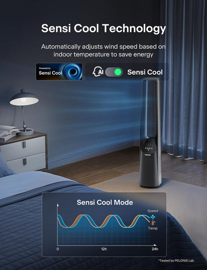 PELONIS 40" Bladeless Tower Fan - Ultra Quiet (20 dB) DC Motor, 6 Speeds, 4 Modes, Remote Control, 7H Timer, 90° Oscillation, Safe for Kids & Pets, Ideal for Bedroom, Home, Office PELONIS
