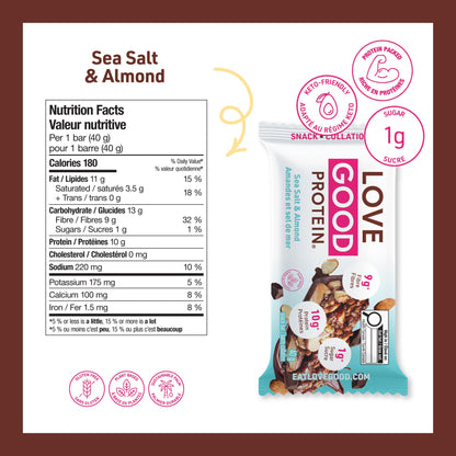 Love Good Protein Bars – Dark Chocolate Sea Salt & Almonds – Plant-Based Keto Snack – 12 Pack