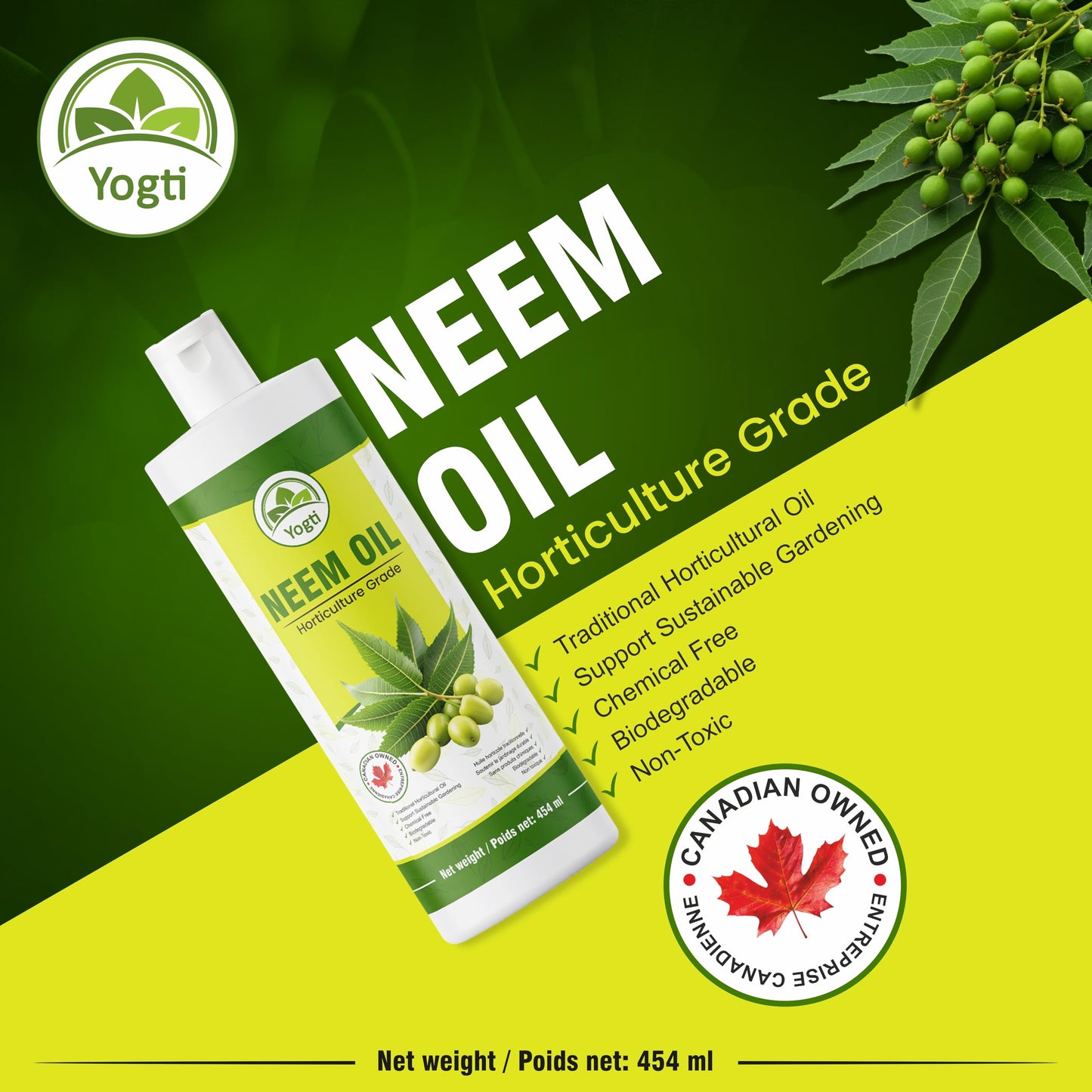 Yogti Pure Neem Oil, Cold Pressed, Unrefined, 454 ml, Multipurpose Oil to support Organic Gardening - 1 Count 🍁 All In One Marketplace Canada