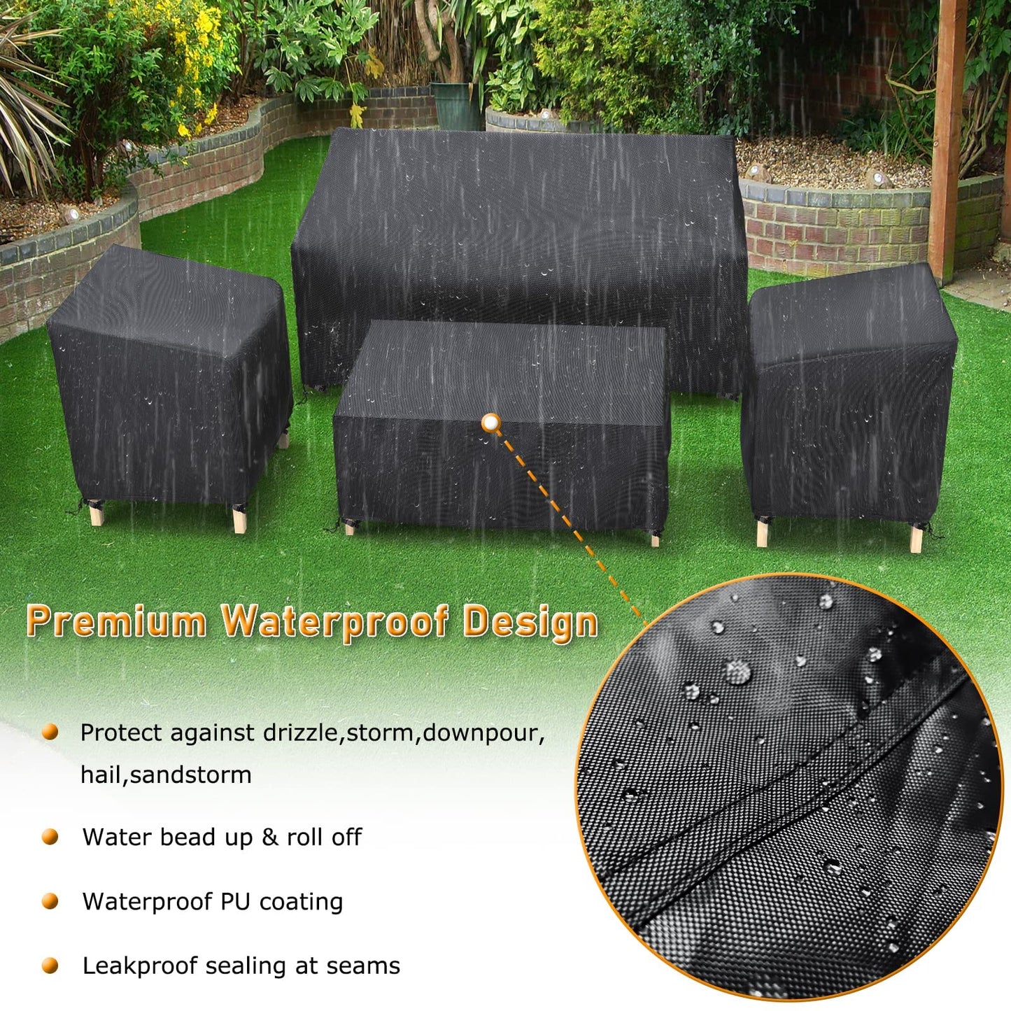 STARTWO Outdoor Waterproof Patio Furniture Covers 4-Piece Set for Chairs 32in, Loveseat 56in, Coffee Table 45in, Heavy Duty 600D, Black - Available at All In One Marketplace Canada