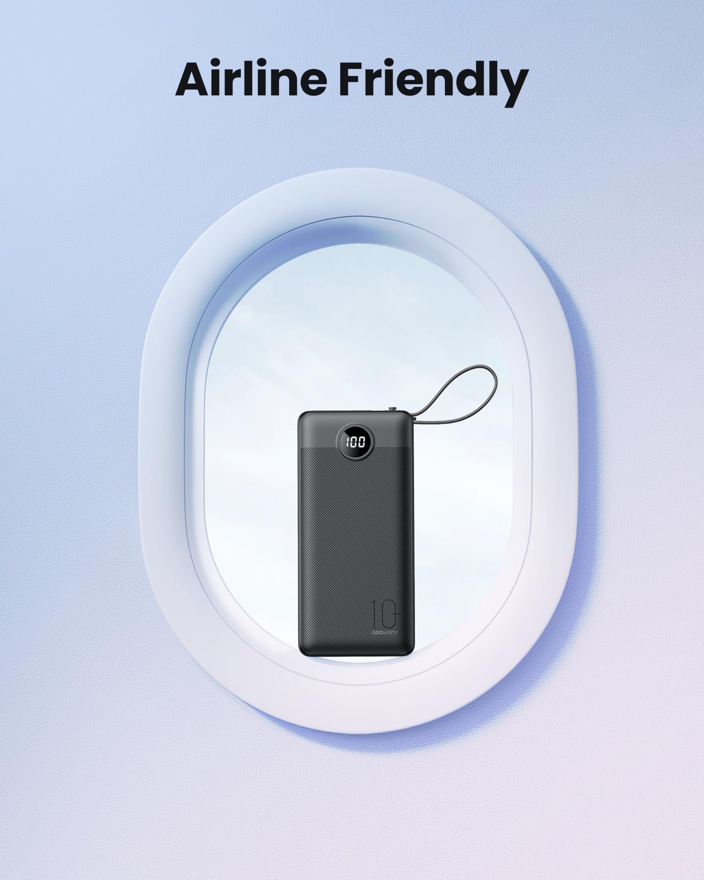 Coowisty Slim Power Bank 10000mAh, Portable Charger Built in 4 Cables