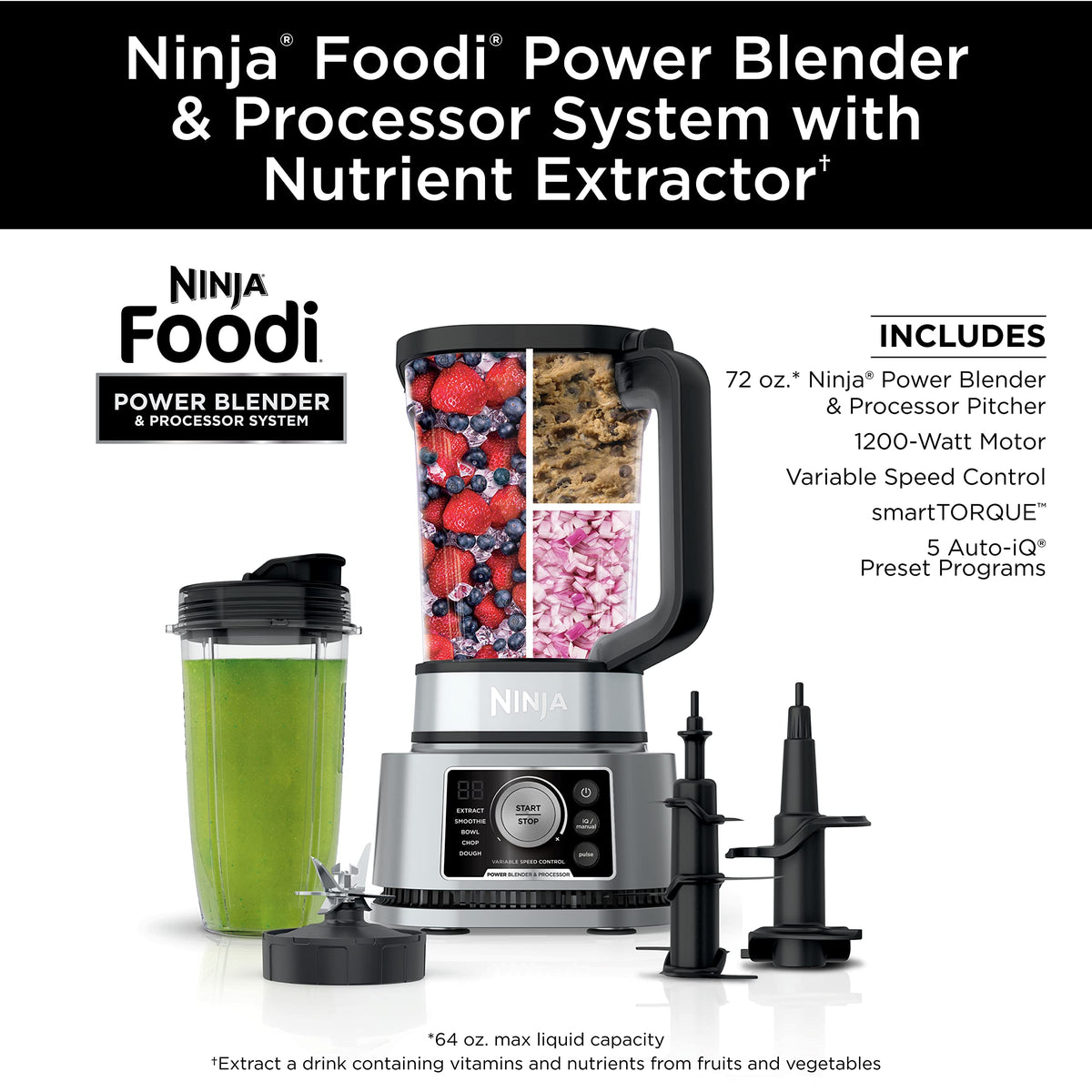 Ninja Foodi Power Blender & Food Processor, SS300C, 1200W, 72oz/2.1L