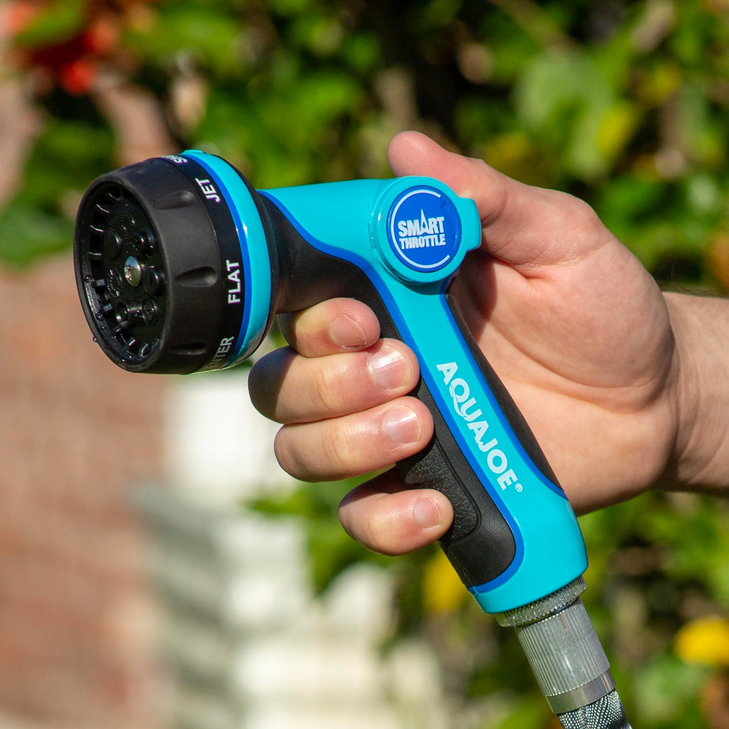 Aqua Joe AJHN102 Heavy Duty Indestructible Metal Multi Function Adjustable Hose Nozzle with Smart Throttle, Blue Aqua Joe