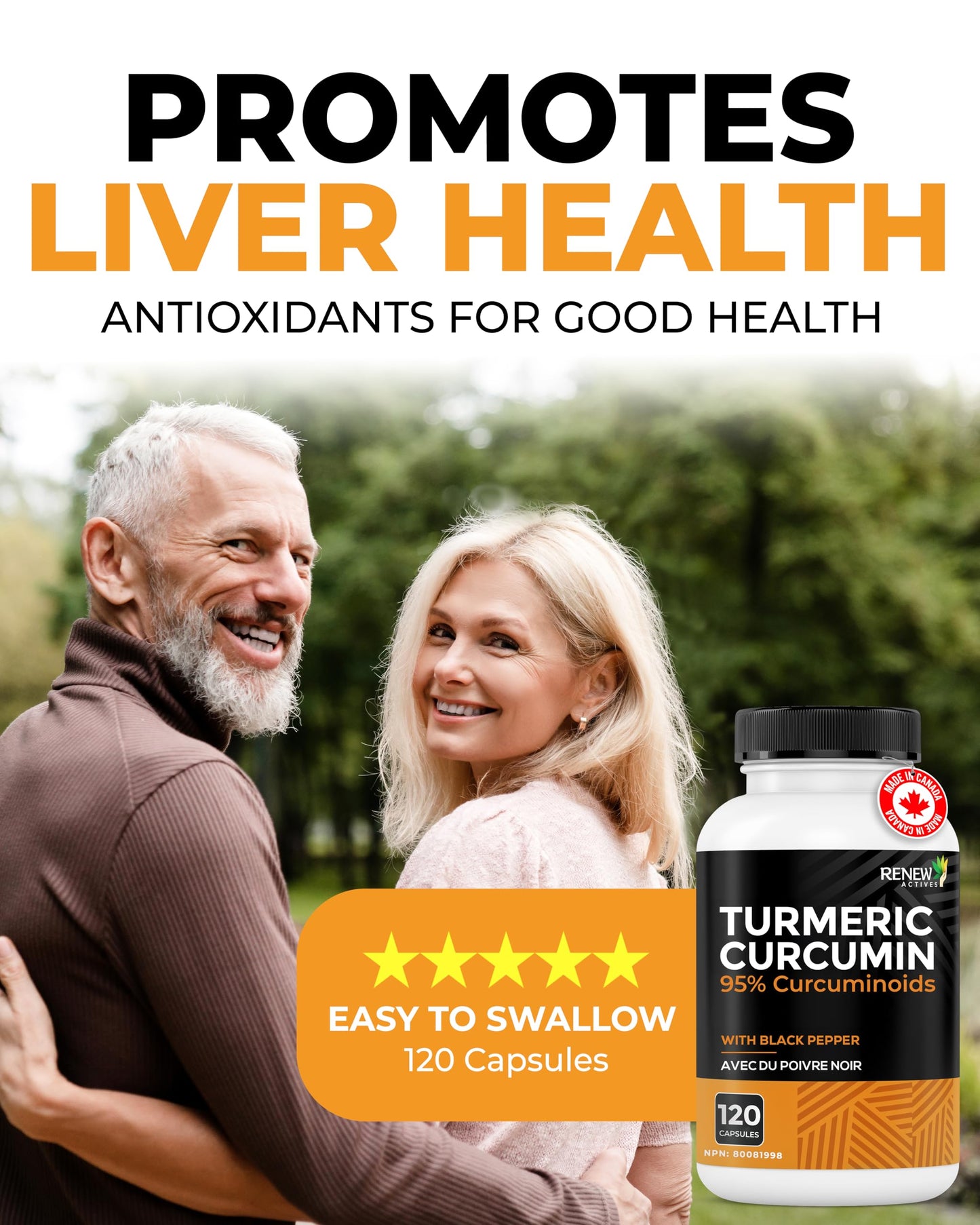 RENEW ACTIVES Turmeric Curcumin – Ultra Potent 95% Curcuminoids with BioPerine Black Pepper for Maximum Absorption – Supports Joint Health, Mobility, Digestion & Liver – Made in Canada – 120 Capsules