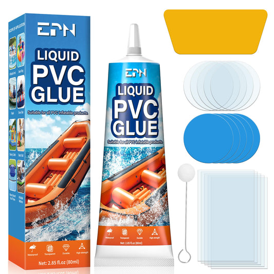 EPN Air Mattress Patch Kit, Waterproof Vinyl Pool Liner Repair Kit for Inflatables, Air Mattress, Swimming Ring, Tent, Bounce House, Inflatable Toys, Hot Tub, PVC Boat, Raft, Kayak (80ml*1)