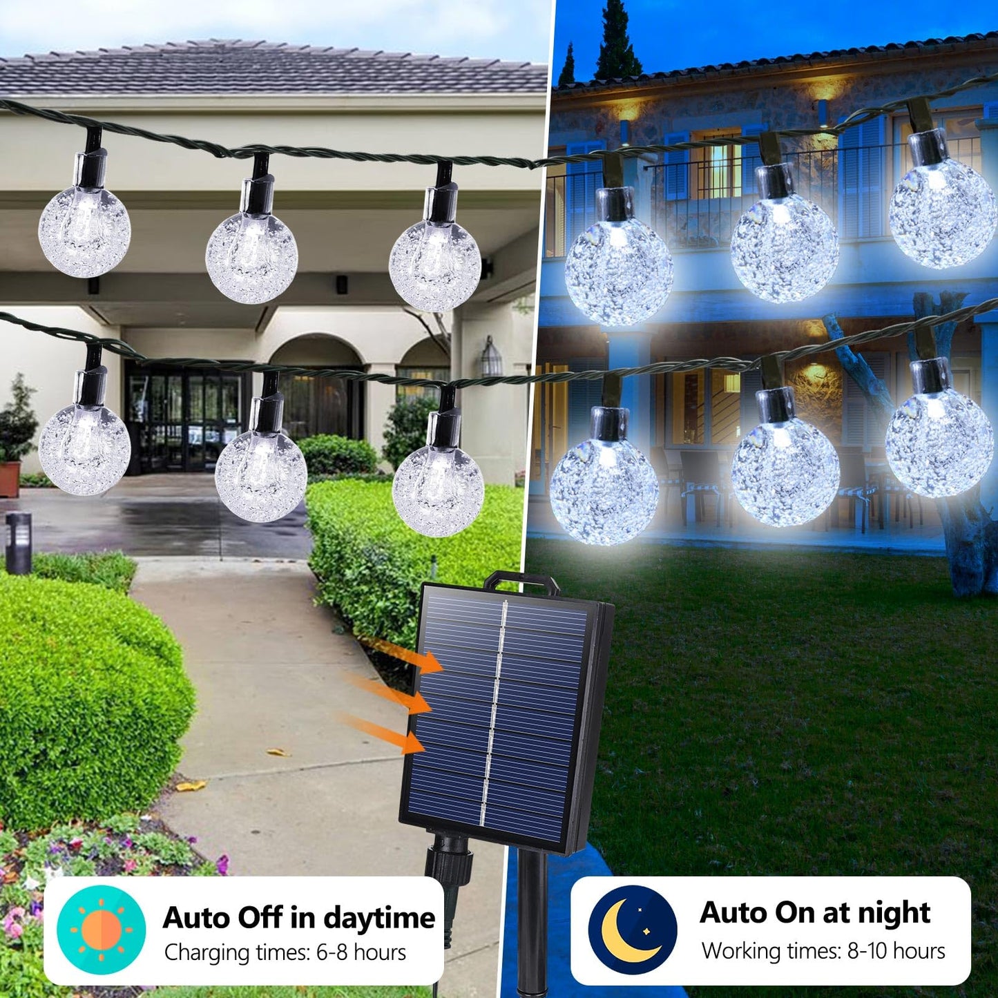 Joomer Solar String Lights Outdoor-65FT 100LED Solar Globe String Lights,8 Lighting Modes, Waterproof Solar Powered Patio Light for Garden Yard Porch Party Outdoor Decor (White)