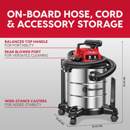 Vacmaster VOC508S 1101 5-Gal 4 Peak HP Stainless Steel Wet/Dry Vac Red 🍁 All In One Marketplace Canada