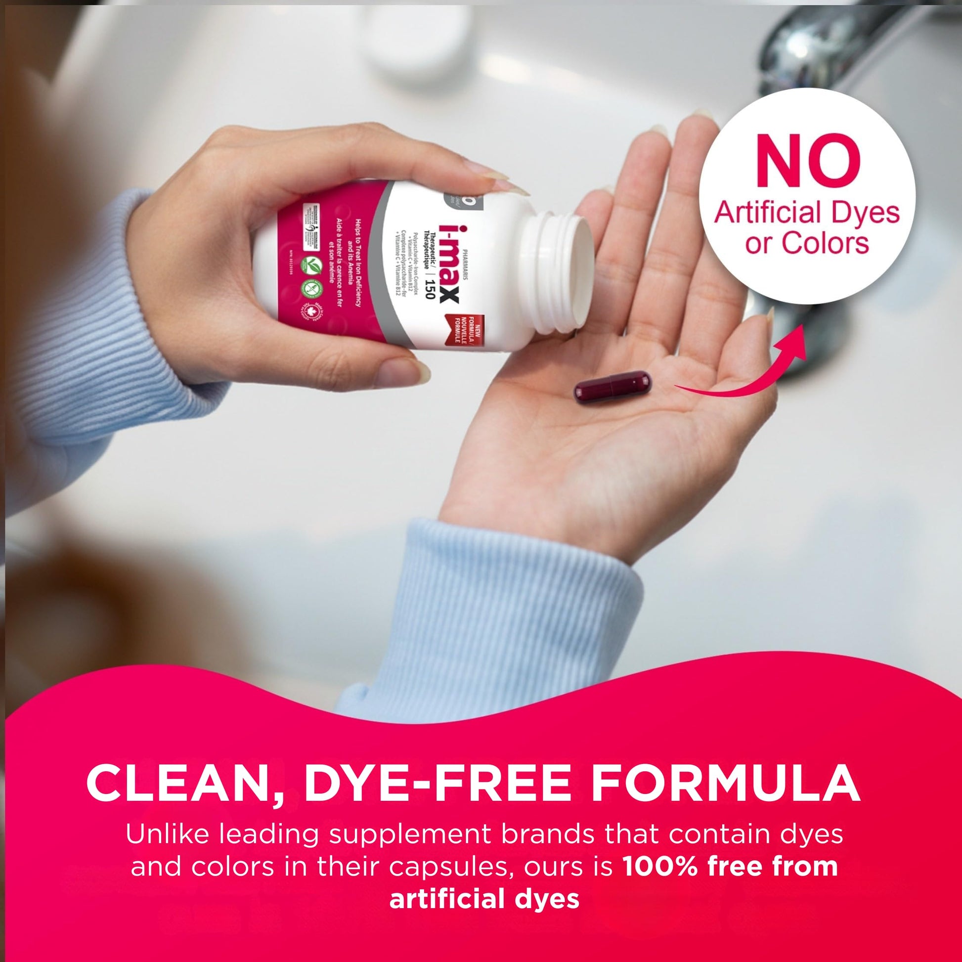 Pharmaris i-max Polysaccharide Iron Complex, 150 mg Elemental Iron Supplement for Treatment and Prevention of Iron Deficiency Anemia, 250 mg Vitamin C, 1000 mcg Vitamin B12, No Artificial Dyes, Vegan, 100 Capsules - Available at All In One Marketplace Canada