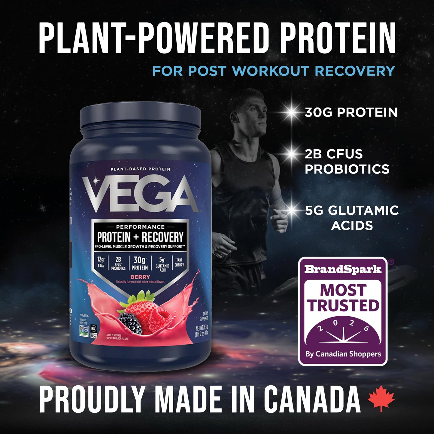 Vega Protein + Recovery, Berry – 30g Vegan Protein, Dairy & Gluten Free, Probiotics, NSF Certified, 801 g (19 Servings) 🍁 All In One Marketplace Canada