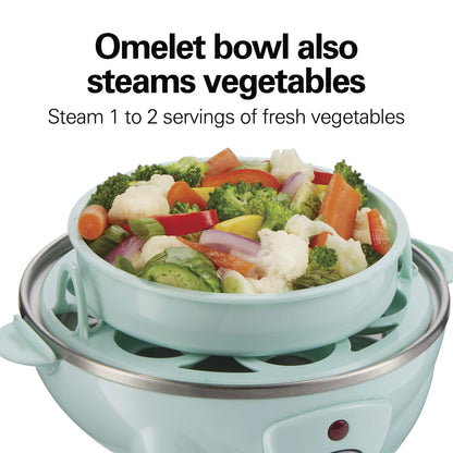 Hamilton Beach 3-in-1 Egg Cooker, Hard-Boiled, Poached, Omelets, 7 Egg Capacity, Teal, 25504G