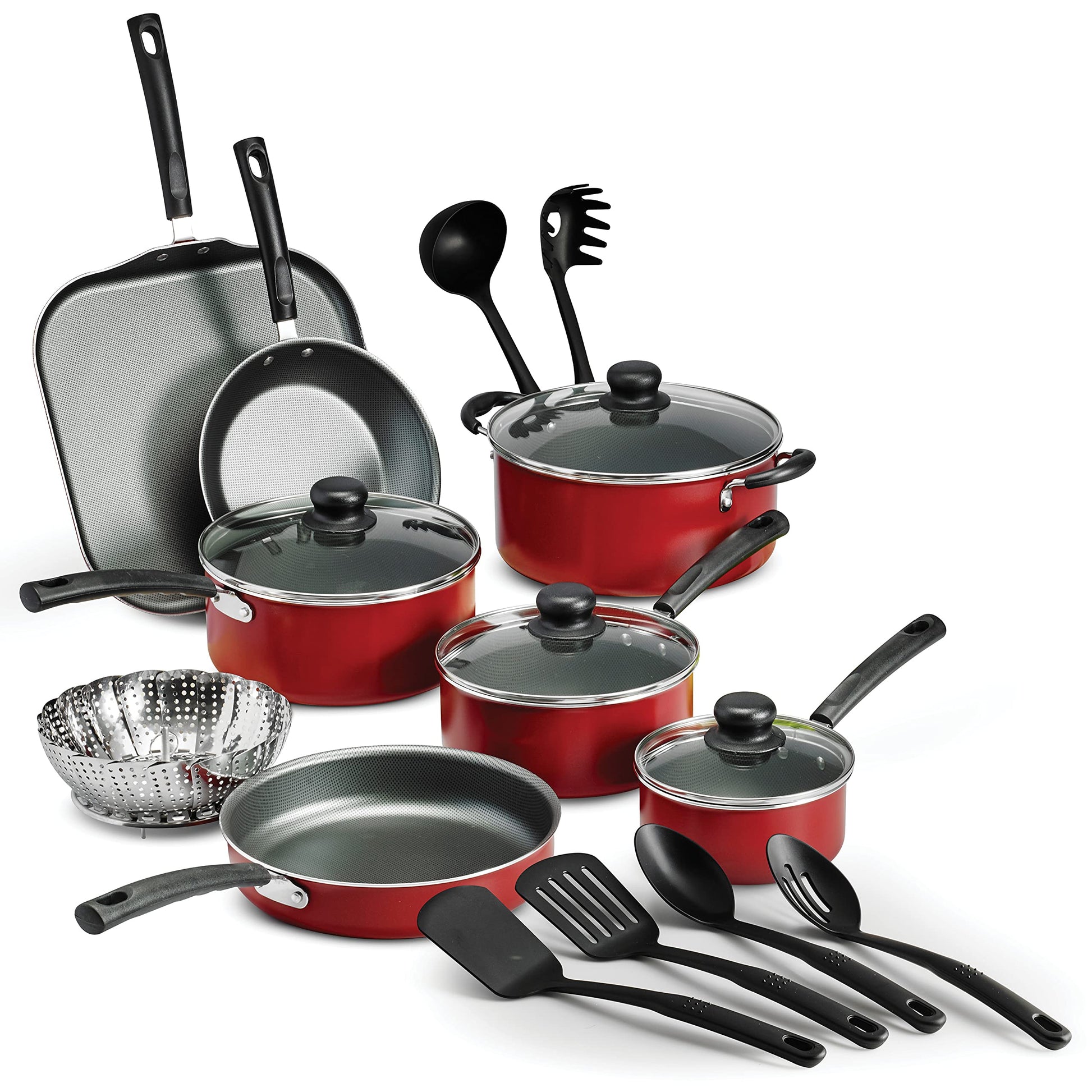 Tramontina PrimaWare 18 Pc Aluminum Nonstick Cookware Set, Red Tramontina