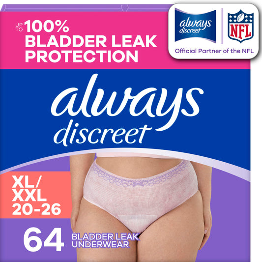 Always Discreet, culottes d'incontinence pour femmes, protection maximale pour fuites urinaires et post-partum, taille XL/XXL, 64 unités