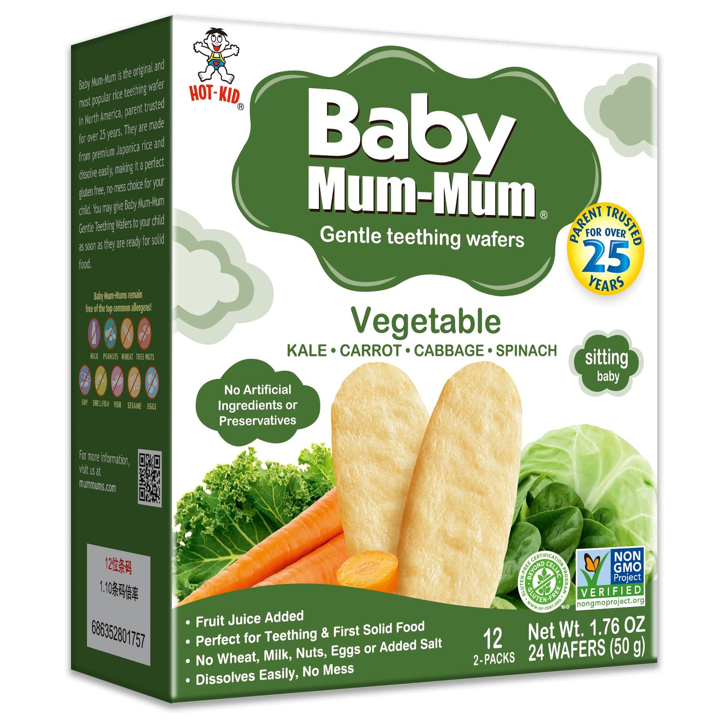 Want-Want Baby Mum-Mum Rice Rusks, Vegetable, Gluten Free, Allergen Free, Non-GMO, Rice Teether Cookie for Teething Infants, 50gms, 24 Rusks per box - Case pack of 6 🍁 All In One Marketplace Canada