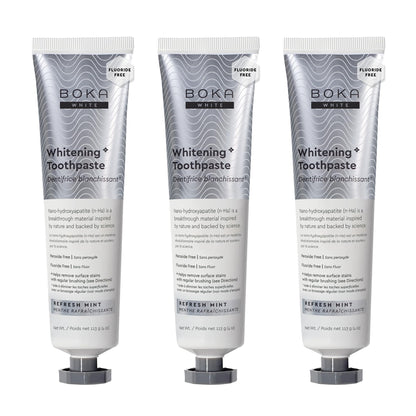 Boka Fluoride Free Toothpaste, Nano Hydroxyapatite Toothpaste, Appropriate for Sensitive Teeth, for Adult, Kids Oral Care - Whitening * Refresh Mint, 4 Fl Oz (113g) 3Pk