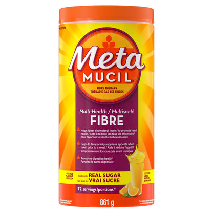 Metamucil Daily Fibre Supplement, Real Sugar, Orange Flavour Psyllium Husk, Multi-Health Benefit Daily Fibre Supplement, Plant-Based, Gluten-Free Powder, 72 Servings