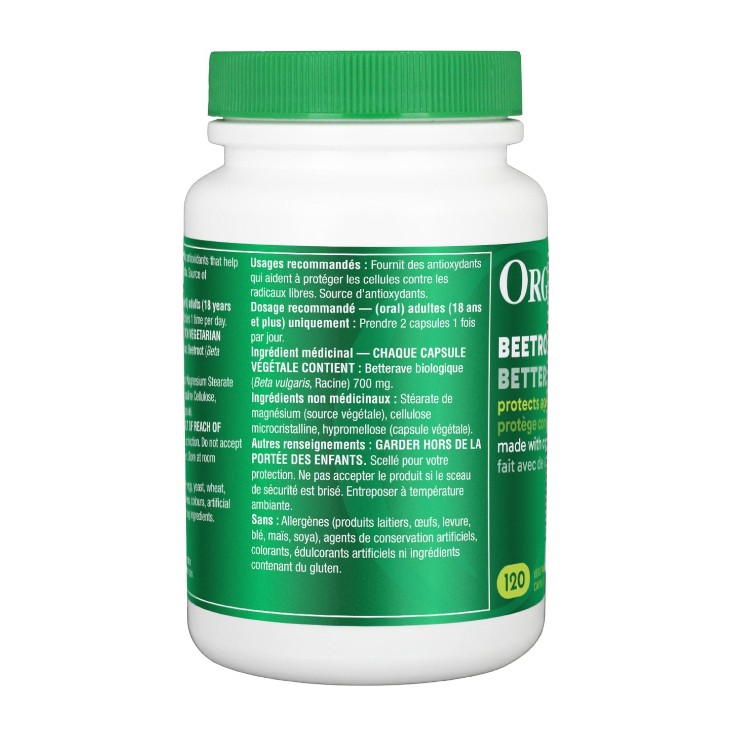 Organika Beetroot Organic- 1400mg High Potency Antioxidant, Blood-Pressure Support, Nitrous Oxide + Exercise Performance- 120vcaps - Available at All In One Marketplace Canada