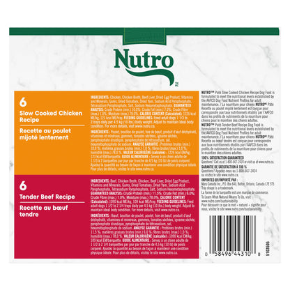 NUTRO Adult Wet Dog Food Paté, 6 Tender Beef, Sweet Potato & Carrot Recipe, 6 Slow Cooked Chicken, Potato, Carrot & Pea Recipe, 12x100g Trays Nutro