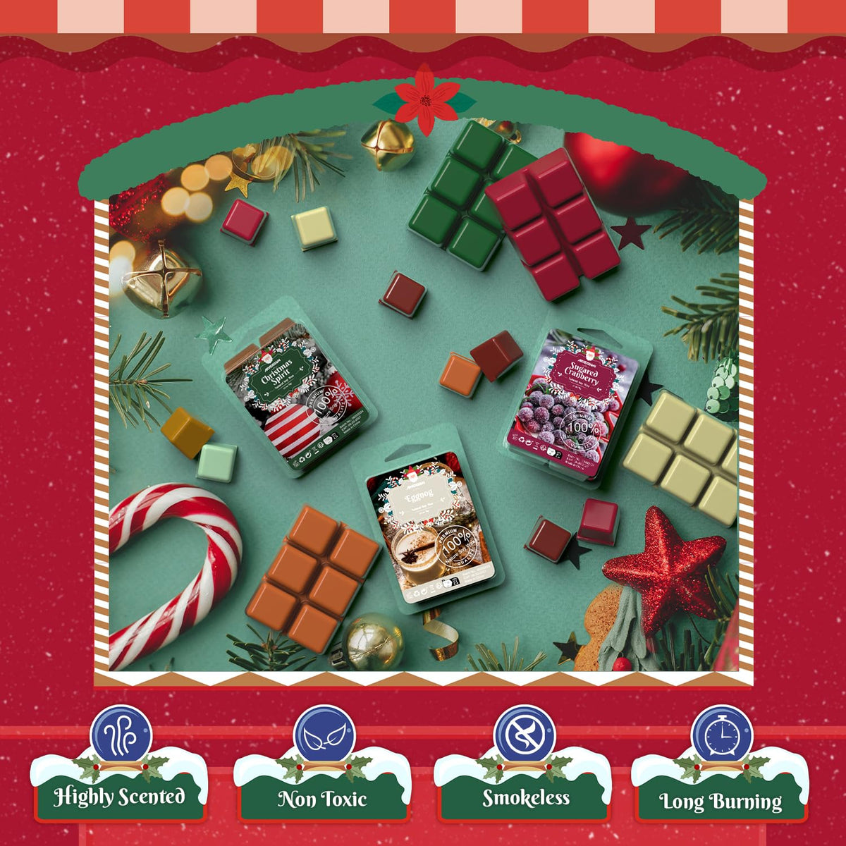 ARVIDSSON Christmas Scented Wax Melts, Winter Soy Wax Cubes for Wax Warmer, Strong Scent Wax Candle Melts, Holiday Wax Tarts Gift Set, Apple Cinnamon, Christmas Spirit, Gingerbread, Canberry 🍁 All In One Marketplace Canada