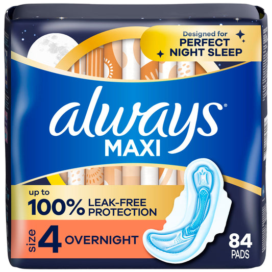 Serviettes hygiéniques Always pour femmes, taille 4, absorption nuit avec ailettes, 84 unités (3 paquets de 28 unités)