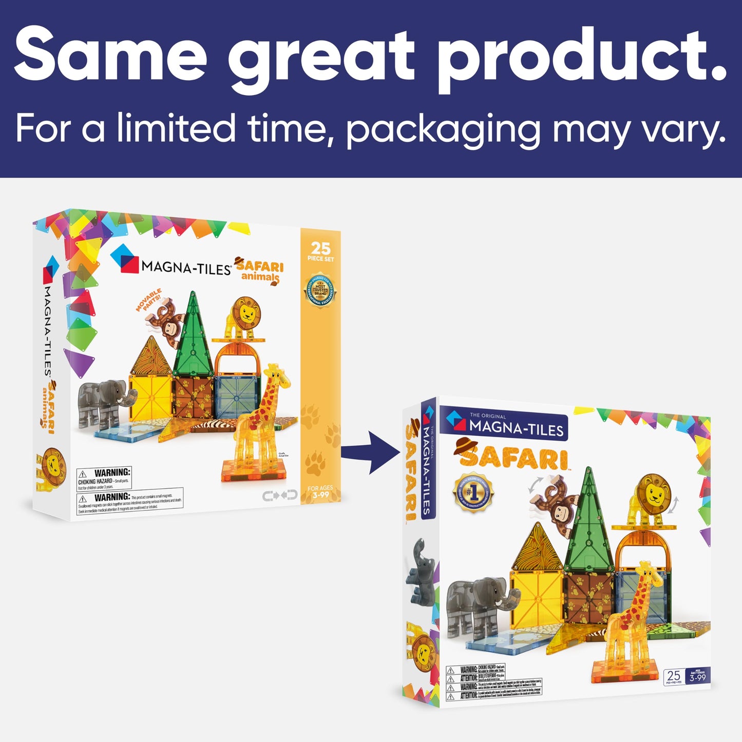 MAGNA-TILES Safari Animals 25-Piece Magnetic Construction Set, The Original Magnetic Building Brand Magna Tiles