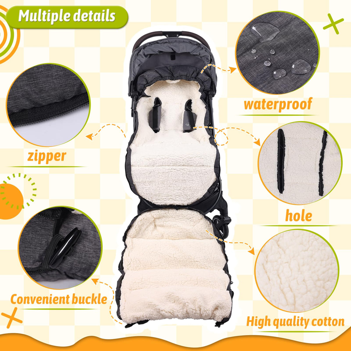 KERHAND Waterproof Winter Stroller Footmuff & Warm Bunting Bag 🍁 All In One Marketplace Canada