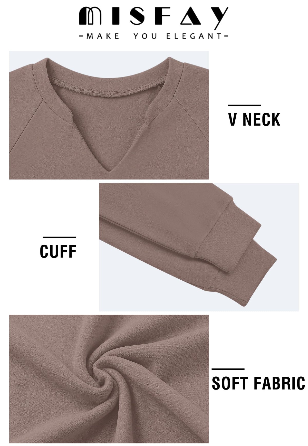 MISFAY Women's V Neck Sweatshirt Long Sleeve Pullover Tops,Coffee,M 🍁 All In One Marketplace Canada